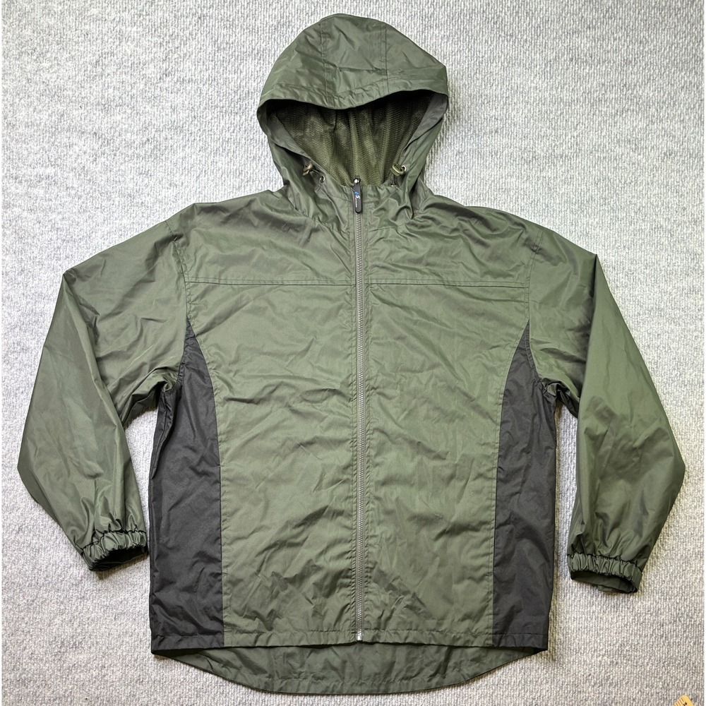 i5 Apparel Mens L Olive Green Black Hooded Mesh Lined Windbreaker Jacket